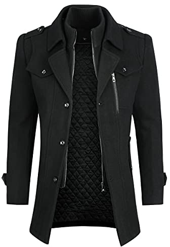 YOUTHUP Mens Short Wool Trench Coat Thick Winter Regular Fit Peacoat