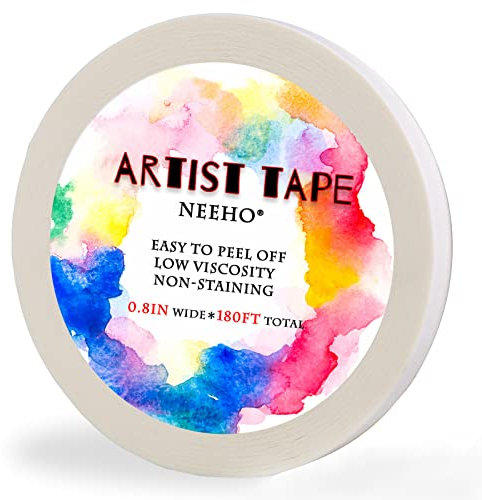 Neeho Ruban d'artiste pour dessin, ruban de masquage blanc sans acide pour peinture à l'aquarelle, cadre de toile, 2 cm de large, 55,4 m de long