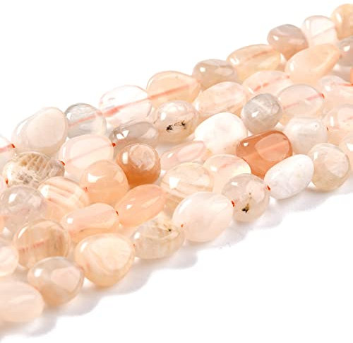 Beadthoven - 1 filo di pietra di luna naturale e Suntone Bead liscia burattata pietra preziosa per braccialetti e gioielli, foro: 0,8 mm, 40 cm