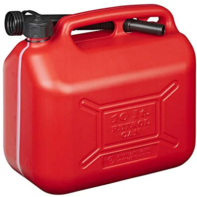 Bidón de Combustible de 10 Litros, Rojo, de Plástico, para Reserva, Diésel, Gasolina, Aprobado por la ONU