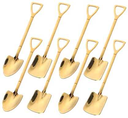Gold Fruit Dessert Shovel Spoons Set, 8pcs Stainless Steel Dinner Tea Spoons for Dessert Coffee Ice Cream Fruit Cake for Home Kitchen Restaurant