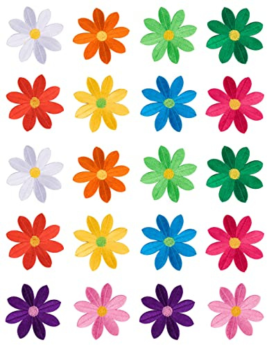 20 Pieces 2.7inch Large Daisy Iron on Patch Embroidered Floral Appliques for Garment Curtain Pillow Blanket Trim Shoes Jeans Clothing Embellishments (Multicolor)