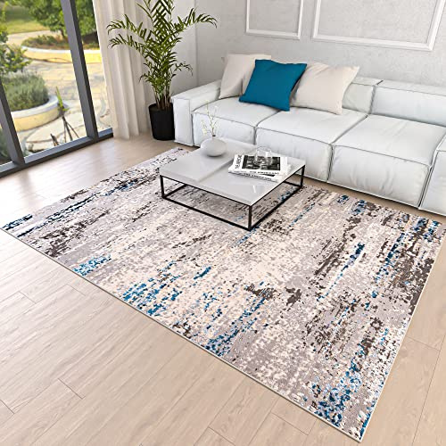Mazovia Teppich Wohnzimmer 140x200cm Anthrazit Blau Abstrakt Weich Kurzflor | Teppich für Schlafzimmer Esszimmer Büro Pflegeleicht Fußbodenheizungsgeeignet Reinigungsmittelbeständig Synthetisch Modern