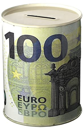 Barattolo Salvadanaio Soldi Carta Moneta Banconote in Latta Metallo non Apribile (Banconota da 100 euro) 11 x 8,5 cm