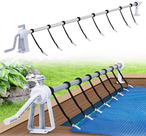 YUENFONG Mobiles Aufrollsystem Edelstahl für Solarplane, Poolplanen, Fahrbares verstellbar Aufroller, mit Rädern & Bänder, Witterungsbeständigem Material(1,05m-6,15m)