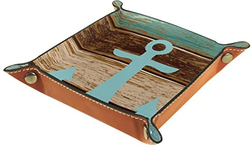 suojapuku Anker Retro-Holz Ledertablett,Leder Tablett Taschenleerer Tablett für Aufbewahrungsschlüssel-Münzen-Schmuckuhr