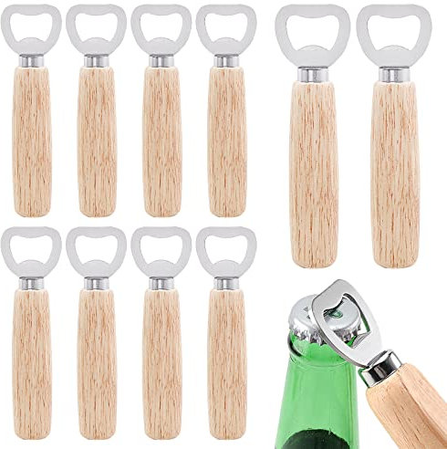10 Stück Flaschenöffner, Flaschenöffner Holzgriff Bier Holz Bieröffner Holzgriff Tragbare Durable Naturholz Flaschenöffner für Startseite, Pub, Outdoor, Geschenk für Männer