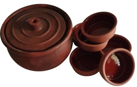 Tontopf Güvectopf Naturton Bräter Ton Schalen Tapas Schalen Schmortopf Tajine Dampfgartopf Auflaufform Kochtopf unglasiert (2 Liter+6er Schale)