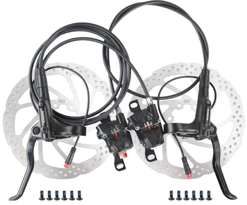 Meteorolite MT200 E-Bike Hydraulic Disc Brakes Set, New Upgrade 2-Pin 2-Piston Ebike Hydraulic Brakes Set with 160/180/203mm Rotors, Pre-Bled with Mineral Oil Ebike Hydraulic Brakes