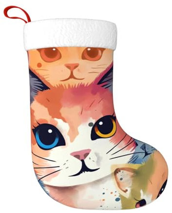cfpolar Aquarell Bunte Katzen Weihnachtsstrümpfe 45 cm, Weihnachtsbaum Hängende Strumpf Weihnachtsdekorationen Ornamente Strumpf Klassischer Geschenkhalter für Urlaub Famliy Home Party Saison Dekor