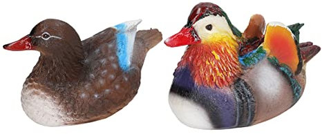 Serlium 2Pcs Floating Mandarin Duck Statue Resin Animal Decor Sculpture Ornament for Outdoor Garden Pond(1#)