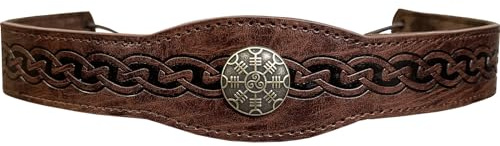 HiiFeuer Mittelalterlich Geprägter Kopfschmuck aus Kunstleder, Retro Renaissance Verstellbares Stirnband, Cosplay Kostüm Zubehör für LARP (Dunkelbraun A)