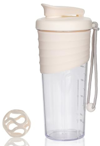 OUOUMUF Bouteille shaker pour protéines de qualité supérieure pour shakes complémentaires facile à nettoyer et durable-700 ML(Beige)
