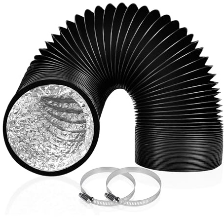 Flexible 5 Inch Dryer Vent Hose 4 Layer Protection 8FT Heavy Duty PVC Aluminum Foil Duct for HVAC Ventilation, Clothes Dryer & Duct Fan Systems with 2 Stainless Steel Clamps