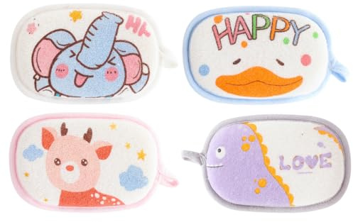 Éponges Hydrophiles, 4 pièces Éponges de Bain pour Bébés, Enfants et Nouveau-Nés, Éponge de douche douce en coton pour bébé, pour la Toilette Quotidienne et L'Hygiène du Bébé