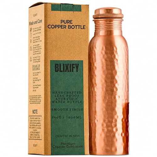 Copper Water Bottle 34oz - 100% Pure Ayurvedic Handcrafted Design - Eco-friendly Premium Quality - Bpa-free Heavy Duty Leak-proof & Lab-tested - Health Benefits for Daily Use, Sports, Travel & Gifting
