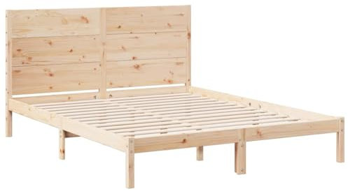 vidaXL Massivholzbett, Holzbett mit Kopfteil Lattenrost, Doppelbett für Schlafzimmer, Bett Bettgestell, Modern, 160x210cm Massivholz Kiefer