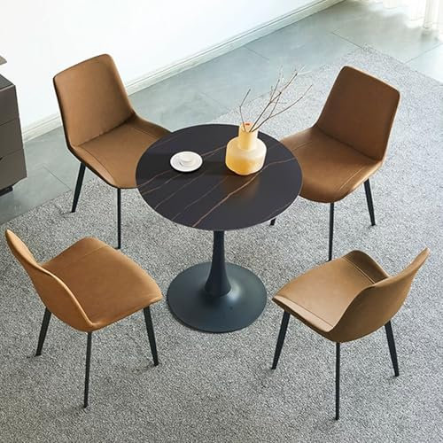 GUAWJRZDP Empfangstisch Und Stuhlkombination, Kleiner Besprechungstisch, Kaffeeküchen-Esstischset for 4 Personen, Freizeittisch- Und Stuhlset, Tischplatte Aus Schwarzem Schiefer(Brown,4 Chairs)