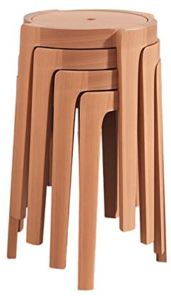 Stapelhocker aus Holz, modernes Wirbel-Design, 4 Stück, für Zuhause, Küche, Büro, runde Oberseite, rückenfrei, tragbar, vierbeinig, Esszimmerstühle mit rutschfesten Matten und Löchern