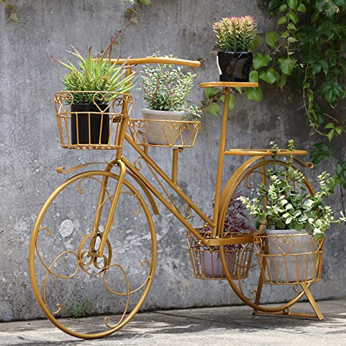 WLCNYL Supporto per fioriera per Bicicletta, portavasi con 4 cestini, espositore per fioriera in Ferro battuto per casa, Giardino, Patio, Colore Oro