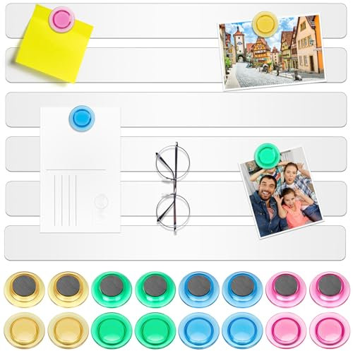 Wukong Magnettafel Memotafel, Selbstklebend Magnetleisten mit 16 Stück Whiteboard Magnete für Büro, Pinnwand, Fotowand, Dokumente und Kühlschrank (Weiß, 6P)