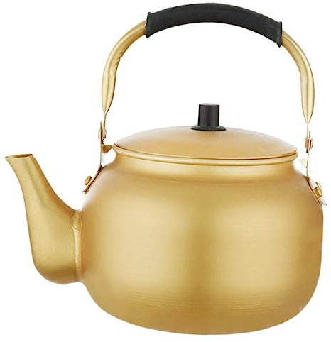 Mikinona Bouilloire en Aluminium 8 L pour Cuisinière à Gaz, Poignée Anti-brûlure, Ébullition, Théière Dorée Cuisine et Thé
