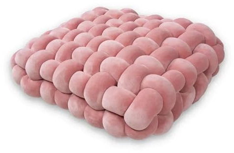 Knotenkissen, quadratisch, Plüschkissen, handgefertigt, gefüllt, ästhetisch, dekorativ, Plüschkissen, Büro, Schlafkissen, Rückenkissen, für Bett, Wohnzimmer, Bodenkissen, Korallenrot, 30 x 33 x 12 cm