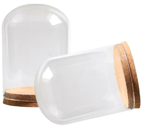 Illkjasfc Lot de 2 cloches miniatures en verre avec base en liège pour décoration et terrarium anti-poussière