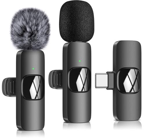 Wireless Microphone for Android Phone/iPhone/Laptop, Lavalier Microphone for Video Recording, PC, Live Broadcast.