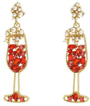 Champagne Wineglass Crystal Dangle Earrings for Women Fashion Geometries Imitation Pearl Bottle