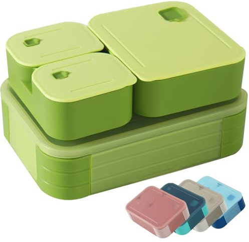 Swkien Brotdose Kinder mit Fächern, Auslaufsichere Lunchbox Bento Box Kinder, 1100ml 3 in 1 Jausenbox mit Fächern, Brotdose für Schule & Kindergarten, Mikrowellen & Spülmaschinenfest, BPA Frei
