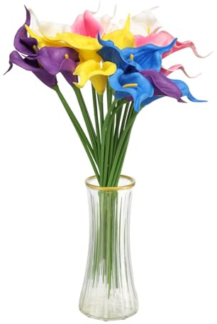 sourcing map 20pcs Artificial Calla Lily Fake Silk Flowers Bouquet Real Touch for Home Garden Wedding Parties Decoration, Multicolor