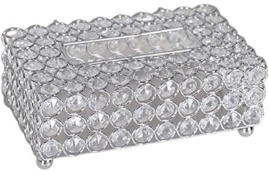 Caja de pañuelos de cristal, elegante dispensador de servilletas for utensilios de baño, caja de pañuelos rectangular, dispensador de pañuelos cosméticos for dormitorio, sala de estar y tocador.(Silve