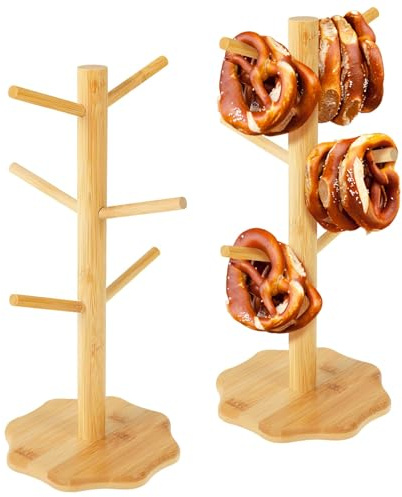 LOHOM 2 Stück Brezelständer,Brezelhalter aus Holz in Baumform,Stabil Tassenhalter,6-armig,Höhe 33cm,Wurststände,Platz sparen,Dekoration für Restaurants,Cafés,Bars,Küche(Protokollfarbe)