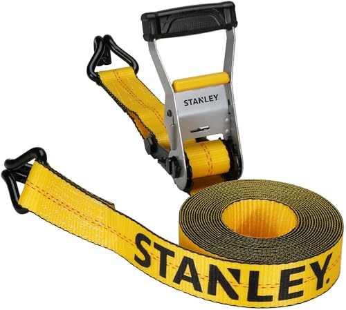 STANLEY S10000J Black/Yellow 2 x 27' Ratchet Strap with Double J-Hooks - 3,333 LBS Safe Working Load / 10,000 LBS Break Strength