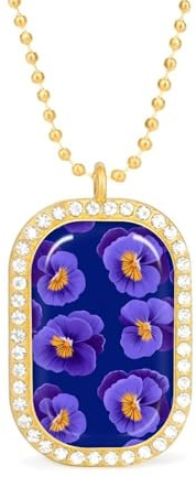Purple Pansies Flowers Custom Photo Necklace Personalized Picture Pendant Memory Jewelry for Women