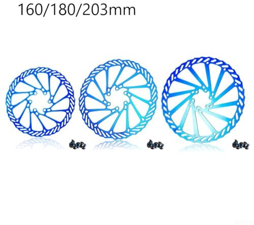 Sisinkal Fahrrad-Scheibenbremse für Rotor, 160/180/203 mm, Edelstahl, hydraulische Fahrrad-Bremsscheibe mit 6 Schrauben, belüftetes Design, blau, leicht, für langlebiges Mountainbike, Rennrad (180 mm)
