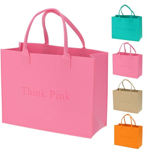 Murago - Filztasche ca. 44 x 34,5 x 17,5 cm / 26 Liter - Think Pink - Damen Groß Tasche Shopper Einkaufstasche Handtasche Rosa mit Spruch Modern Umhängetasche Stoffbeutel Trendy Design Robust