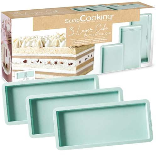 ScrapCooking - 3 Moules à Layer Cake Rectangulaires - Pour Bûches de Noël & Cakes - Silicone 25 x 10 cm - Gâteau à Étages, Rainbow Cakes, Gâteaux Anniversaire - Pâtisserie Professionnel - 2976