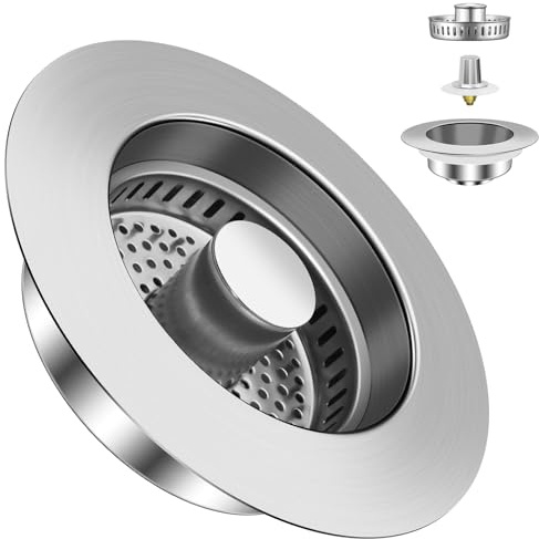 IBOPUXIU Tapon Fregadero Cocina Acero Inoxidable 304, para Profundidades Superiores a 37 mm, Orificio de 75-87 mm, Colador de Desagüe Emergente de Acero Inoxidable 3 en 1