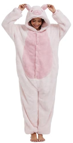 chuangminghangqi Pyjama Barboteuse Combinaison Animal Adulte Unisexe Costume Onesie Sleepwear Jumpsuit Vêtement Nuit Capuche Grenouillère Loungewear Chaud Douce Party Fête Soirée(Rose,L)