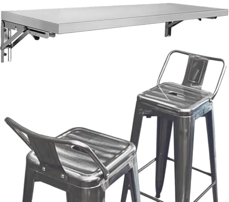Rostfritt stål väggmonterad fällbart bord platsbesparande droppblad kökshylla för små utrymmen idealisk för restaurang garage tvätt (150 x 40 cm/60 x 16 tum)