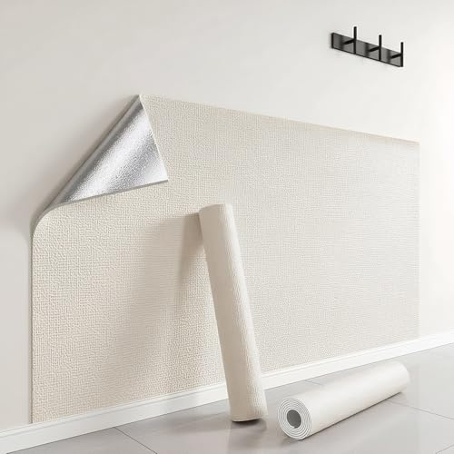 Papier Peint Adhesif Mural, Rouleau Isolant Thermique, Papier Peint Anti Humidité Imperméable de 3 mm, Insonorisation, Décoration d'intérieur, Masquer Les Imperfections(Beige,50 x 500 cm)