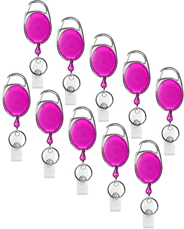 Ausweisjojo lila [10 Stück] Ausweishalter Jojo mit Vinylstrap gewerbeverstärkt und Aufrollmechanismus für Ausweishüllen Kartenhüllen Kartenhalter