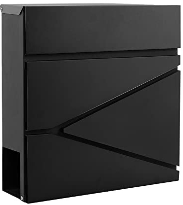 YOOBOX Wall-Mount Mailbox for House Outside, Security Key Drop Box with Lock and Keys, Steel Metal Mail Box with Newspaper Compartment, 14.57 x 14.57 x 4.33 Inch, Black, MD021 X-Large