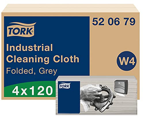 Tork Industrial Cleaning Cloth Grey W4, Flexible and Soft, 4 x 120 cloths, 520679