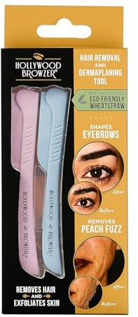 Hollywood Browzer 2er Set Gesichtshaarentferner Rasierer & Dermaplaning Tool für Damen, Augenbrauenrasierer, Peeling & Haarentfernung ohne Schmerzen, mit Schutzhülle (Aquamarin und Rosenquarz)
