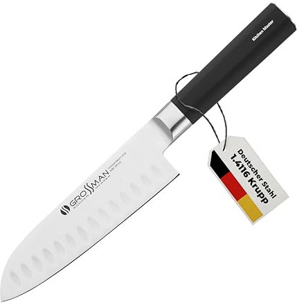 GROSSMAN 110SH - Sashimi – Cuchillo Santoku 29,6 cm – Hoja de acero inoxidable alemán 16,0 cm – mango ergonómico 13,6 cm (185 g)