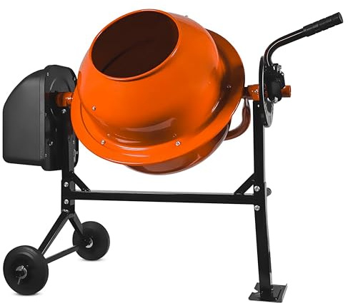Betoniera Elettrica 140 Litri 550 Watt Impastatrice Miscelatore Cemento Con 2 Ruote E Certificazione CE Telaio In Acciaio Per Malta Calcestruzzo 30 Giri Al Minuto Colore Arancione