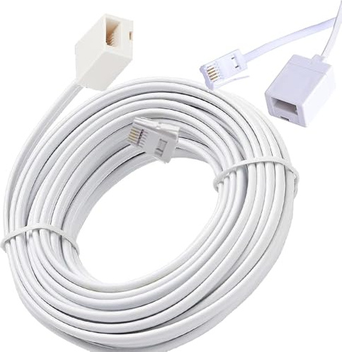 Zguziji 25m white BT to BT Extension 4 wire Flat Home Telephone Phone Cable Lead Cable Extension Cable
